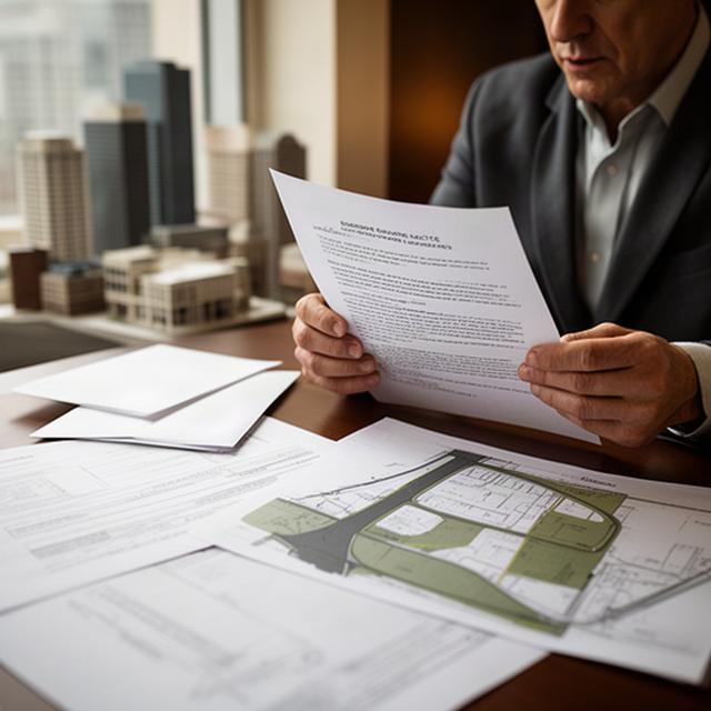 Nashville property owner examining an eminent domain notice at a desk with city plans